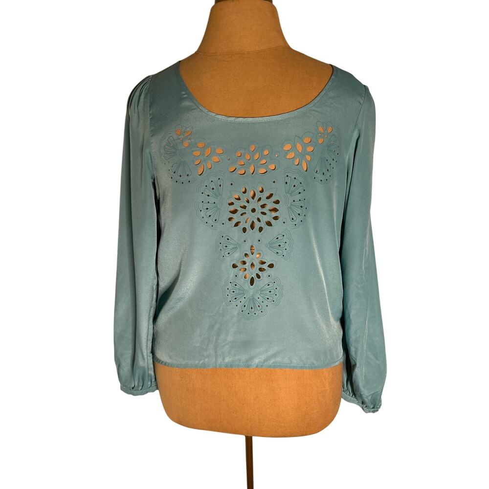 Xhilaration Women's Blue Cut Out Blouse XS Bohemian Castlecore Corporate Siren